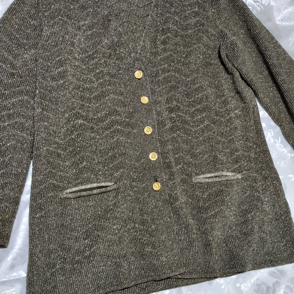 Escada women's wool blend olive green/gold cardigan size 44/large